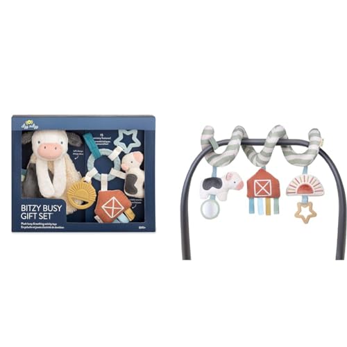 Image of Itzy Ritzy Farm Toy Gift Set - Includes Cow Lovey & Farm-Themed Car Seat and Stroller Toy & Spiral Car Seat & Stroller Activity Toy - Stroller & Car Seat Toys for Ages 0 Months and Up