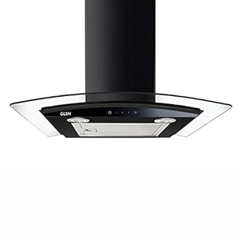 Glen 60 cm 1000 m3/hr Curved Glass Wall Mount Kitchen Chimney Touch Controls Baffle Filter (6071 EX TS Black)