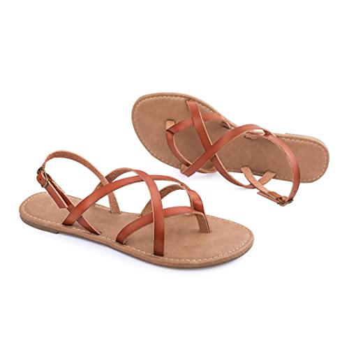 Image of Huayuanwell Women's Gladiator Flat Sandals Fisherman Strappy Sandals Ankle Strap Sandals