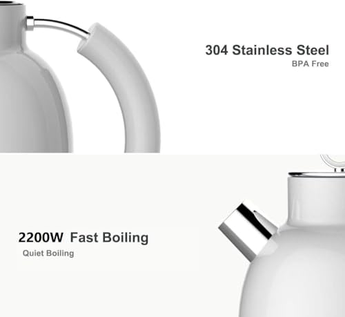 ASCOT Electric Kettle, Stainless Steel Electric Tea Kettle Gifts for Men/Women/Family 1.5L 2200W Retro Tea Heater & Hot Water Boiler, Auto Shut-Off Boil-Dry Protection (White)