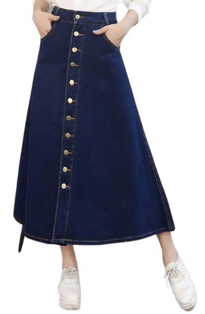 codaisy Long Stretchable Blue Denim Skirt for Women & Girls - All Seasons, All Occasions - Button Down Western Dress Skirt-picture-37