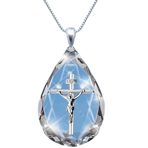 Collar de cruz de cristal transparente para niñas y creyentes católicas