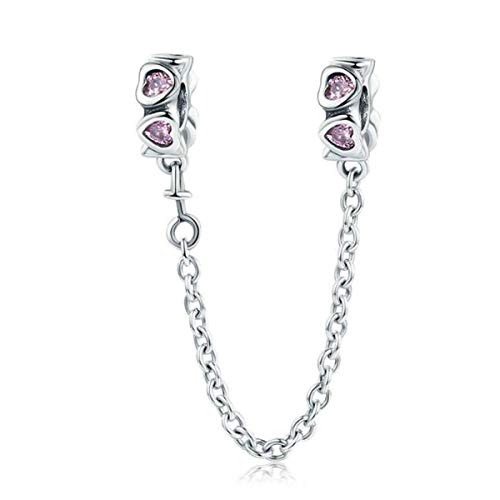 Cuentas de plata de ley 925 y cadena de seguridad con corazones para joyería fina