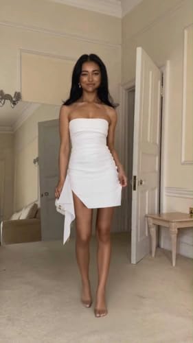 Strapless Homecoming Dresses for Teens Tight Satin Ruffle Slit Short Prom Gown Cocktail Dress3