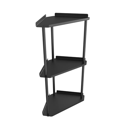 Image of FLE Corner Bathroom Counter Organizer, 3 Tier Corner Shelf Countertop Black | 3 Tier Corner Shelf, Tabletop Mount,Waterproof solid shelf fits bathroom toiletries and kitchen condiment storage.