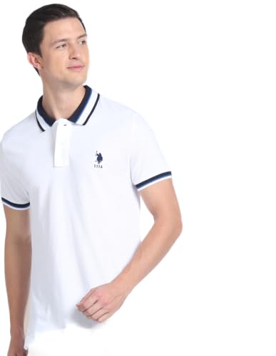 Image of U.S. POLO ASSN. Solid Slim Fit Polo T Shirt for Men - 100% Cotton, Half Sleeves Mens Tshirt - L, White