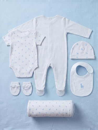 Image of 6 Pcs Clothing Gift Set with Box, 100% Cotton Soft & Breathable 6-Piece Layette Set with Bodysuit, Romper, Bib, Cap, Mittens & Swaddle, 0-12 Months, All-Season Wear