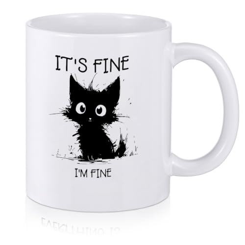 Taza de cerámica negra con gato 12 oz miniatura 1
