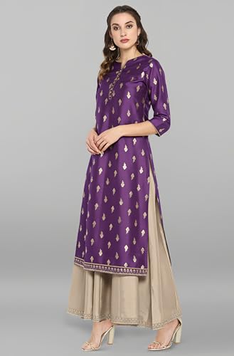 Image of Janasya Womens Silk Blend Gold Printed Layered Ethnic Dress with Inner
