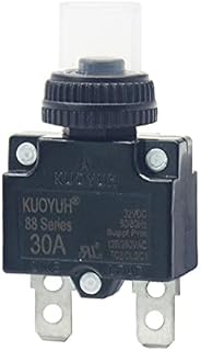 KUOYUH USA 30 Amp 88 Series Quick Connect Terminals Push-to-Reset Thermal Circuit Breaker with Transparent Waterproof Button Dust Cover (1-Pack)