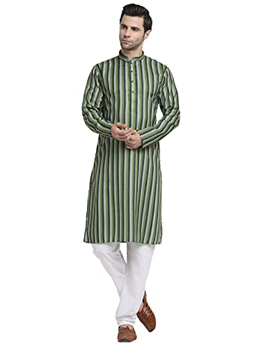 Image of KRAFT INDIA Men Cotton Dark Stripped Kurta ONLY