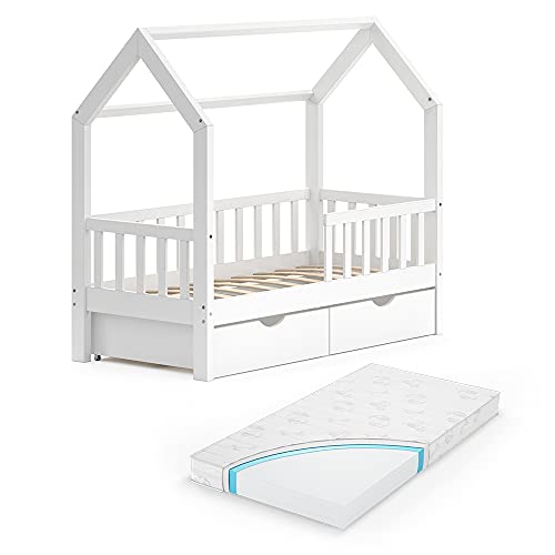 Vicco Vitalispa Hausbett Wiki, Bett aus Holz, Weiß, 70x140 cm mit...