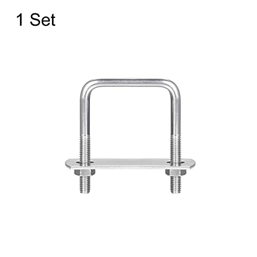 Image of uxcell Square U-Bolts, 42mm(1.65 inch) Inner Width 60mm Length M6 304 Stainless Steel U Clamp Bolt with Nuts and Plates, for Boat Trailer
