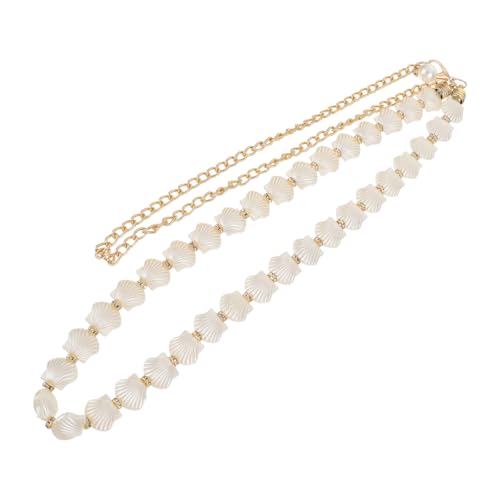 VALICLUD Elegant Pearl Waist Chain Belt for Women Adjustable Shell Decor Accessory Suitable for Dresses and Casual Wear Long Chain Design - Main Image