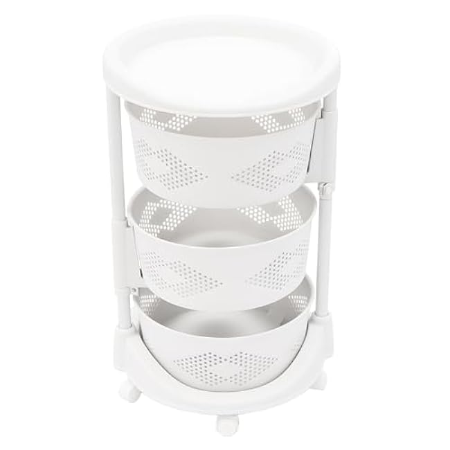 3 Tier Rolling cart, Kitchen Rotating Storage Rack, Kitchen Cart with Storage Rotating Basket for Vegetables and Fruits-1qJABckM