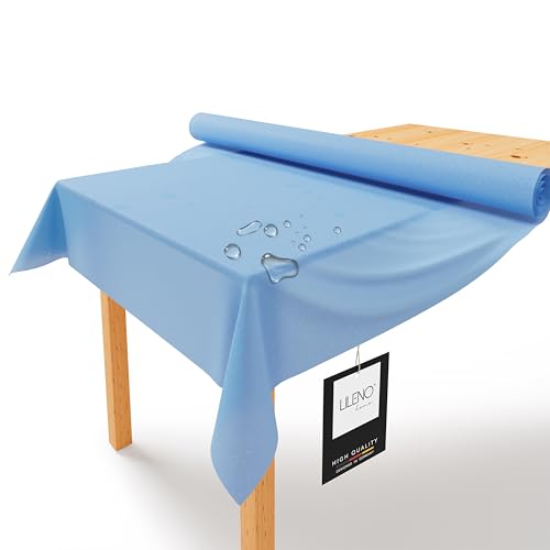 LILENO HOME - Rouleau de nappe 1,10 x 25 m - Velours bleu clair - Tissu similaire, lavable - Alternative à la nappe en papier jetable