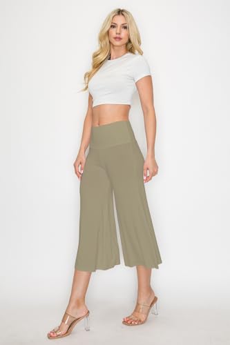 Women's Foldable High Waistband Wide Leg Flared Soft Stretchy Culotte Capri Pants S-XL2