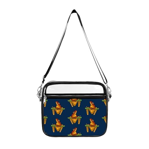 Frogs on Branch Large Clear Stadium Bag Clear Mini Messenger Bags with 2 Compartments Crossbody Bag