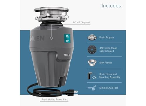 Image of Moen Gray EX Series Prep Series 1 /2 Horsepower Garbage Disposal, EX50C