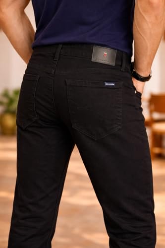 Image of Louis Philippe Men's Regular Fit Stretch Fabric for Comfort Premium Wash Aesthetic Authentic Twill and Durable Jeans