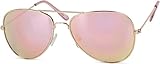 máxima calidad styleBREAKER gafas de aviador para niños con montura de metal-acero fino, gafas de sol 09020059, color:Dorado montura/Fucsia vidrio de espejo