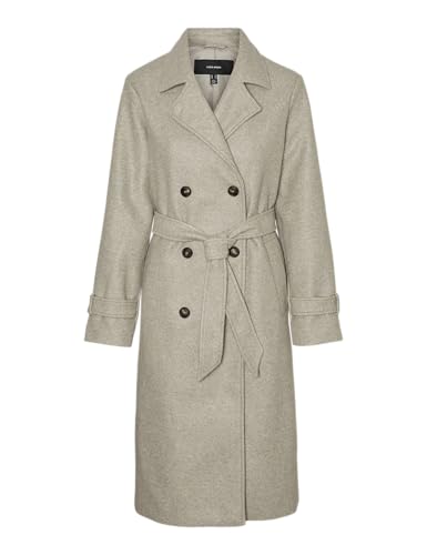 VERO MODA Damen Mantel VMFortunevega Long Trenchcoat langer Winter Wollmantel 10289870 Silver Mink Melange M