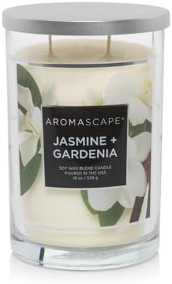 Aromascape PT41917 2-Wick Scented Jar Candle, Jasmine & Gardenia, 19-Ounce, White