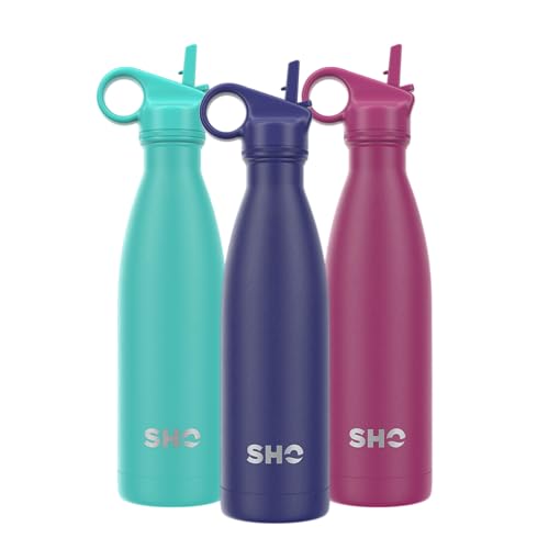 SHO Stainless Steel Water Bottle with Straw and Screw Lid, Leakproof, BPA Free, Vacuum Insulated Double Walled Metal Flask