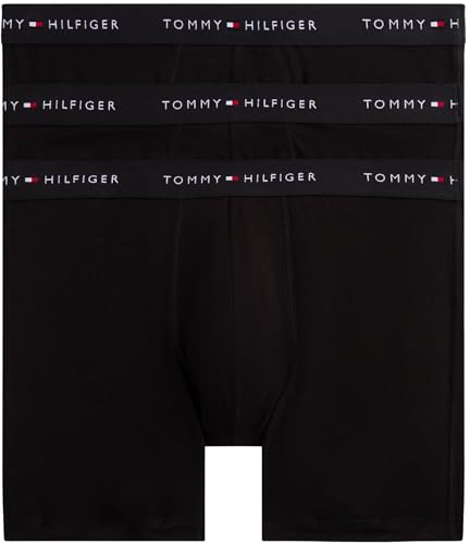 Tommy Hilfiger Herren 3er Pack Boxershorts Briefs mit Logobund, Schwarz (Black/Black/Black), M