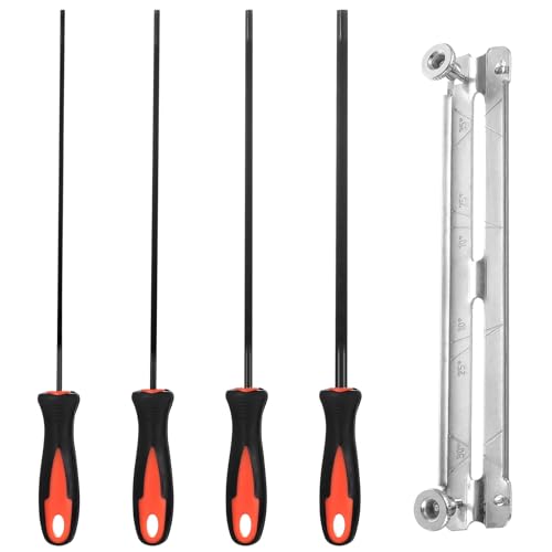 4 Stück Feile für Kettensäge Feilenset 3.2mm 4.0mm 4.8mm 5.5mm Rundfeile Kettensäge Schärfen Feilen Rundfeilen für Kettensägenfeile Kettensägefeilen Set Metall Sägeketten Feilen mit 1 Richtdorn