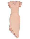 GRACE KARIN Women's Ruffle Sleeve V Neck High Low Hem Formal Pencil Dress Mini Club Dresses XL Pink