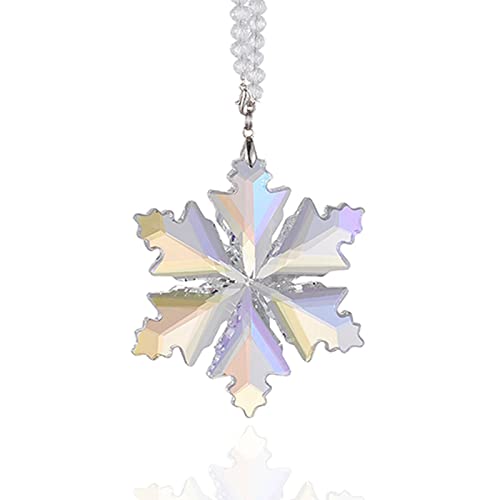 Image of Crystal Snowflake Car Rear View Mirror Pendant Xmas Car Hanging Ornament Car Charm, Colorful