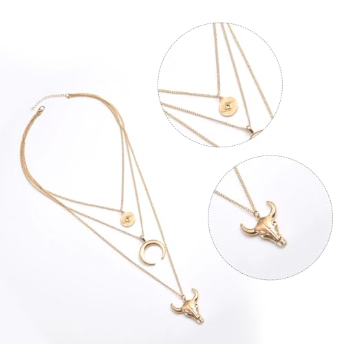 Women's Vintage Western Layered Necklaces Evil Eye Bull Head Crescent Moon Layered Necklace Boho Cowboy Cowgirl Geometric Pendant Chain Necklace Fashion Jewelry Gifts for Women3