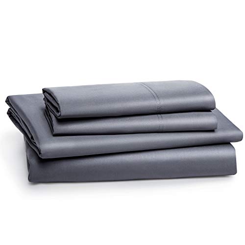 Bedsure 100% Viscose from Bamboo Sheets Twin- Cooling Bed Sheet Set Deep Pocket 3 Piece Silky Soft Breathable-1 Fitted Sheet with 16 Inches, 1 Flat Sheet, 1 Pillowcase（Twin，Grey）