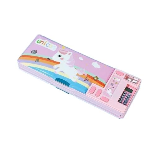 SAJANI Multifunctional Large Capacity Compass Box with Calculator, Double Layer Cartoon Pencil Box with Sharpener, Stationery Organizer for Boys & Girls (Pack of 1) (Unicon)