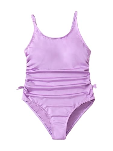 Milumia Girl's One Piece Swimsuit Ruched Bow Tie Side Scoop Neck Vacation Swimwear