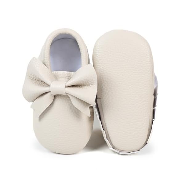 Bebila Double Bow Fringe Baby Moccasins - Soft Sole Baby Shoes Girls Toddler Crib Flats