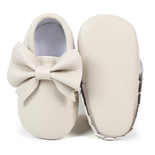 Bebila Double Bow Fringe Baby Moccasins - Soft Sole Baby Shoes Girls Toddler Crib Flats4