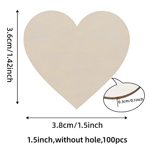 100Pcs 1.5" Wooden Hearts For Crafts, Small Wood Hearts Cutout Slices, Diy Unfinished Wooden Ornaments Embellishments, Heart Sign Tag For Valentine's Day, Birthday, Party, Wedding Guest Book Decor #TOP1
