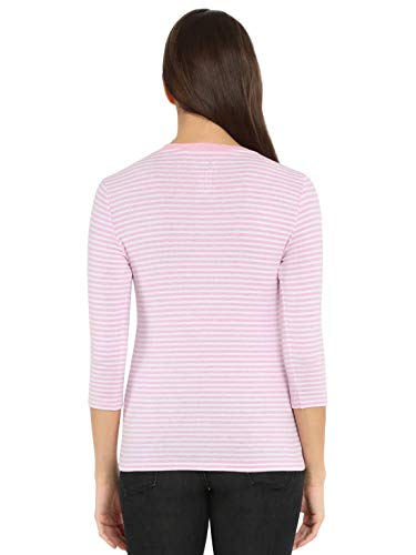 Image of Jockey 1360 Women's Super Combed Cotton Elastane Stretch Slim Fit Striped Round Neck Three Quarter Sleeve T-Shirt