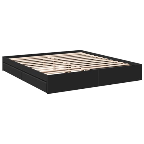 vidaXL - Marco de cama doble con cajones (200 x 200 cm, madera de ingeniería), color negro