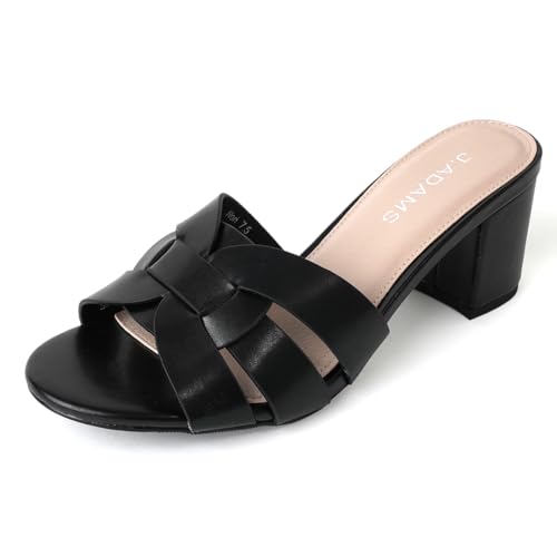 J. Adams Nori Mules for Women - Leather Slip On Heeled Sandals