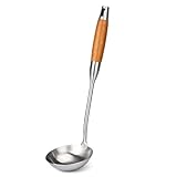 FJNATINH Soup Ladle, Stainless Steel Ladle with Heat Resistant Wooden Handle, Food Grade Metal Cooking Soup Spoon Kitchen Tools, Easy to Clean