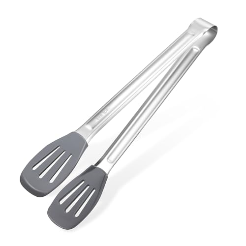 Cabilock Stainless Steel Cooking Tongs with Silicone Head Multi Purpose Kitchen Grill Tongs for Frying Serving and Barbecue Comfortable Grip Heat Resistant Food Clamps