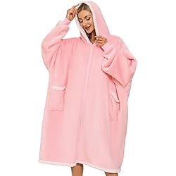 Colchas Para Adolescentes Mujeres heekpek Manta Sudadera con Capucha Gigante Sudaderas Manta Adulto Cálida Talla Única Big Hoodie Sudadera Manta Unisex Mantas Tipo Sudadera para Adultos, Hombres, Mujeres, Adolescentes, Rosado