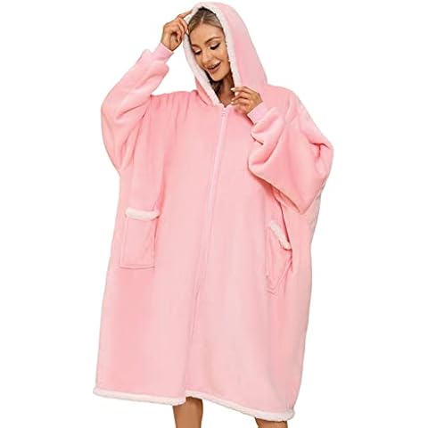 heekpek Hoodie Blanket for Women Men Sweatshirt Oversized Hoodie with Two Pockets Zip Up Sherpa Fleece Hoodie Blanket Snuggle Super Soft Fluffy Warm Cozy Hoodie Blanket, Pink, One Size Cover