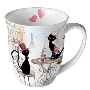 Ambiente Tasse en porcelaine Chats à Paris - 400 ml - Diamètre : 10 cm - Hauteur : 10,5 cm - Pour thé ou café à Paris