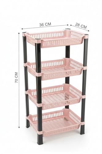 Image of U-Max Multi Tire Kitchen Storage Rack, Plastic Utility Shelf Organiser, Space Saving Storage Solution, Revolving Vegetable Rack (Orange, 4)