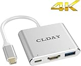 USB-C to HDMI Adapter 4K CLDAY USB Type C to HDMI Multiport AV Converter 3-in-1 with USB 3.0 Port and USB-C Fast Charging Port Compatible MacBook Pro iPad Pro 2018/ Samsung S8/ S9/ S10 Dell and more