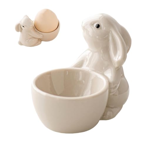 Huevera de cerámica con de conejo, hueveras de desayuno de porcelana dura, decoración para cocina, comedor, sala de estar, hueveras de pascua, para uso doméstico y